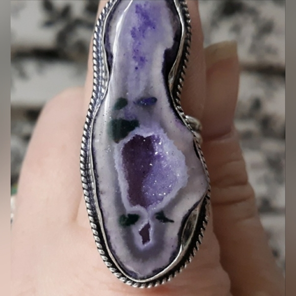 New Solar Quartz Agate Druzy 925 Silver Ring. - Picture 3 of 11
